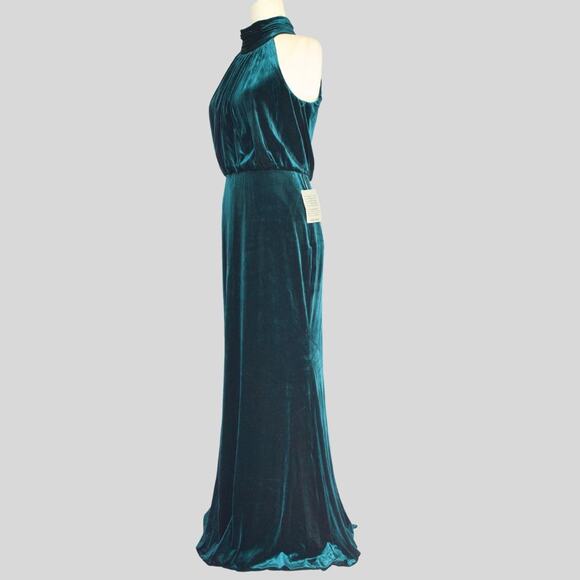Eliza J. Mock Neck Blouson Velvet Gown Emerald Green Size 8 - Picture 3 of 12